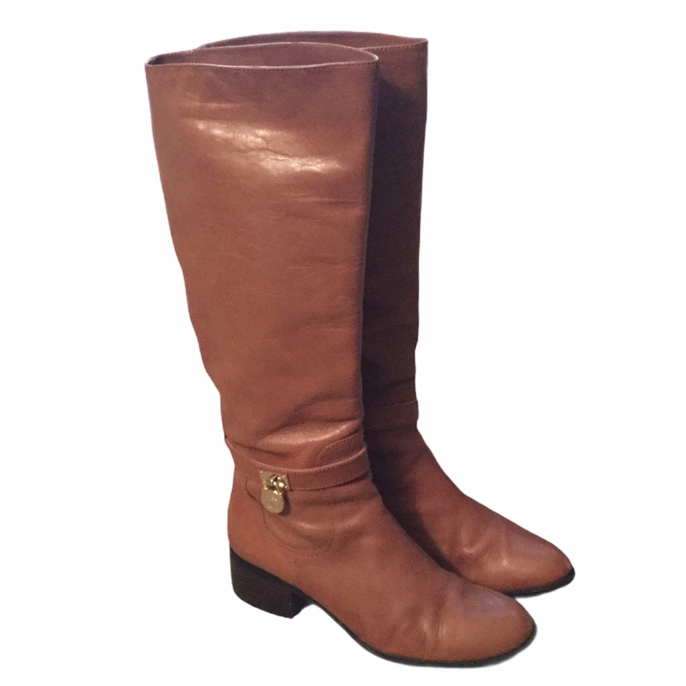 MICHAEL KORS HAMILTON TAN LEATHER RIDING BOOTS, 9